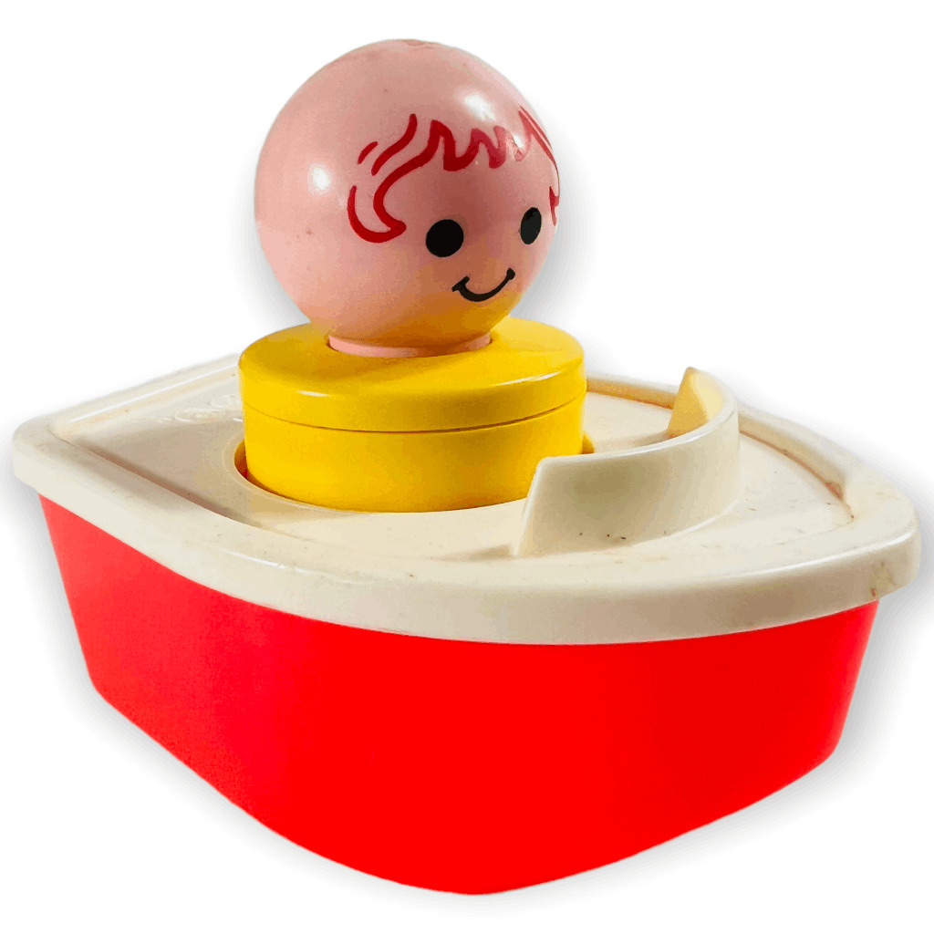 Vintage Fisher Price Boat And Jumbo Little People Figure Red Hair 1974 Usa