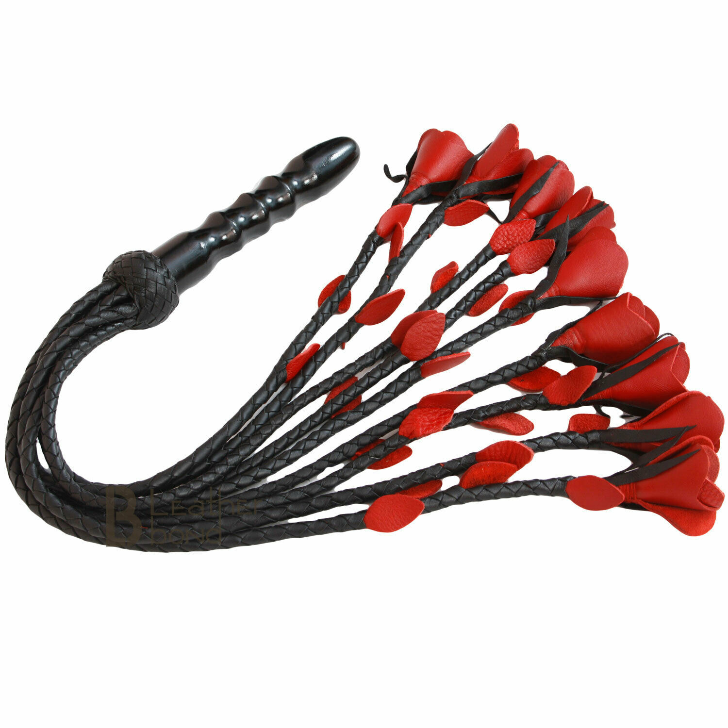 Real Genuine Cow Hide Leather Thuddy Flogger 9 Braided Falls & Heavy Red Roses