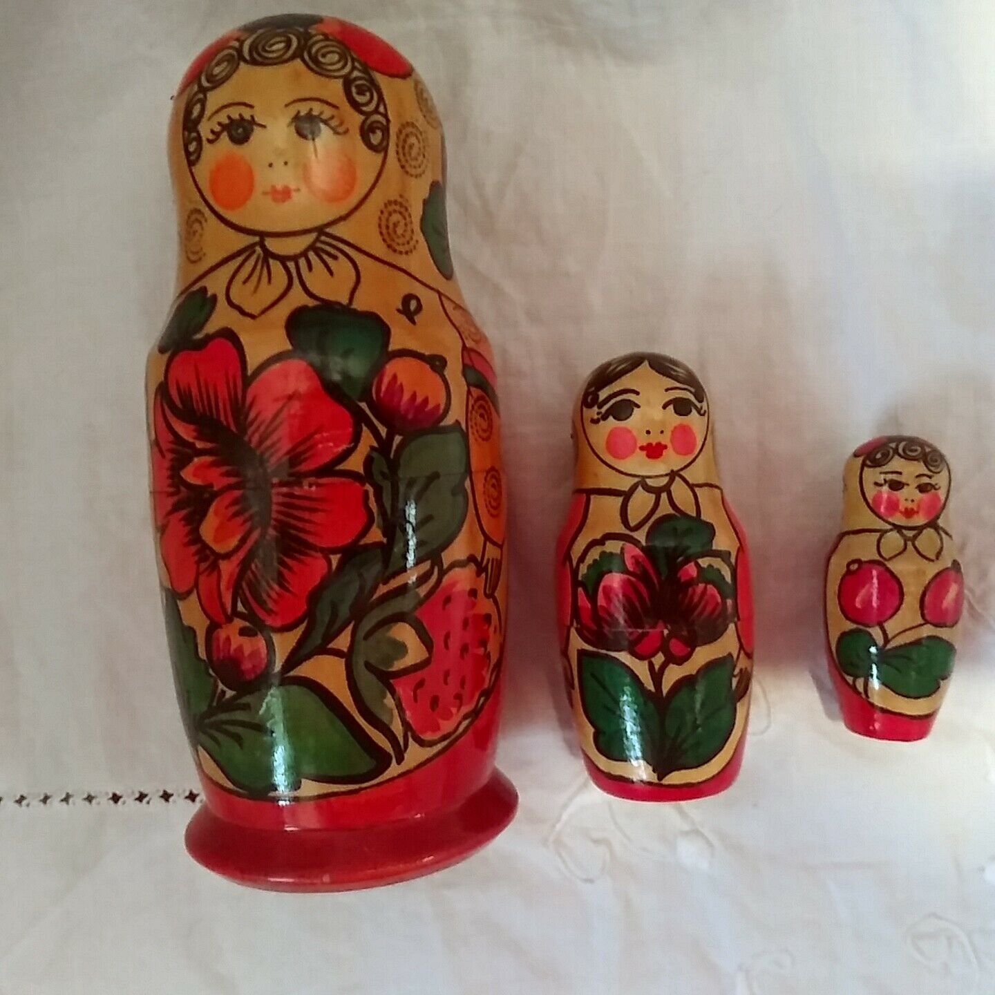 Vtg Marpemka Russian Xmas Painted Nesting Stacking Wooden Dolls Folk Art Stamped