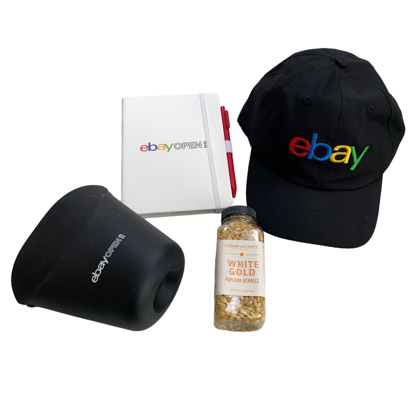 Ebay Open 2022 Swag Lot Baseball Hat Cap, Journal Notebook, Popcorn & Cup