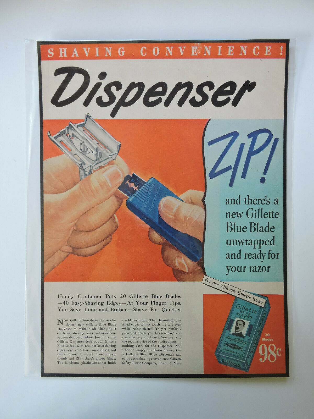 Life Magazine Advertisement Photo Print Gillette Razor Blades 1948
