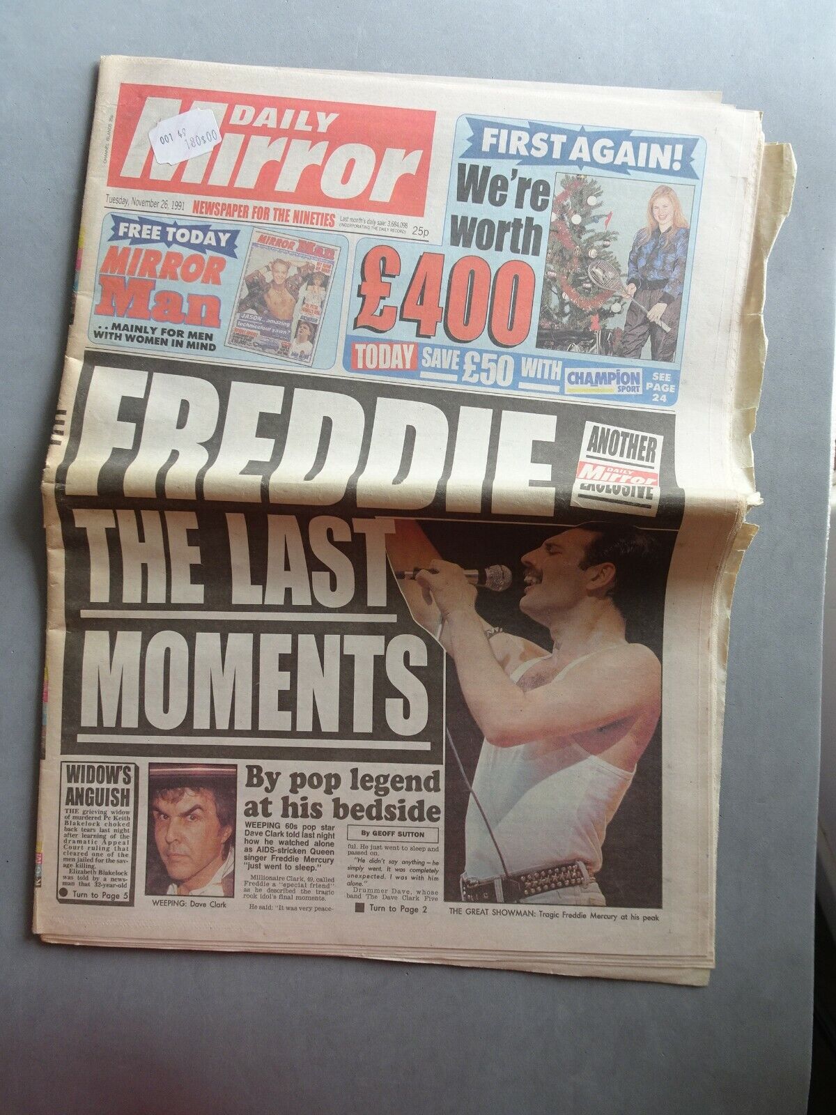 Queen Legend Freddie Mercury Dead Daily Mirror Newspaper 26th November 1991