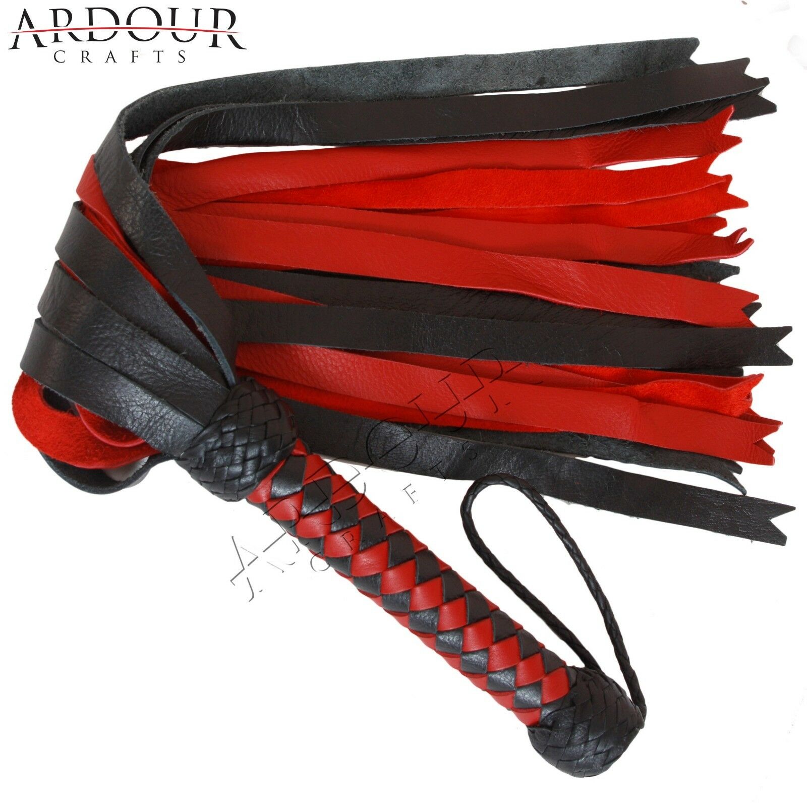 Genuine Real Cow Hide Red & Black Leather Flogger 25 Tails Thick & Heavy Duty