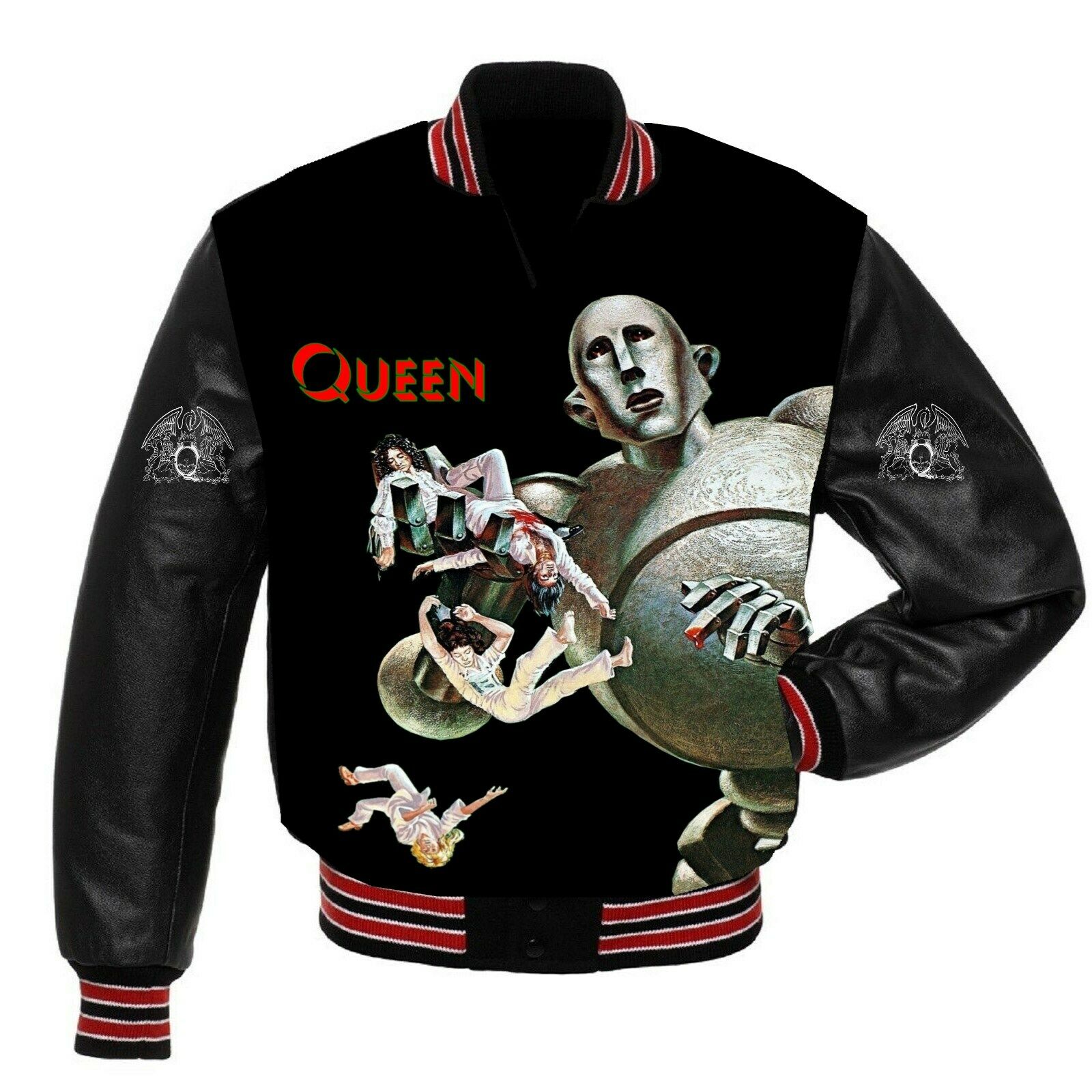 Queen Full Print Satin Jacket Leather Sleeves Shirt All Sizes