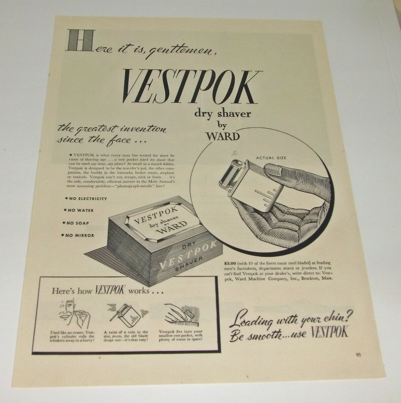 1946 Vestpok Dry Shaver Original Large Magazine Advertisement