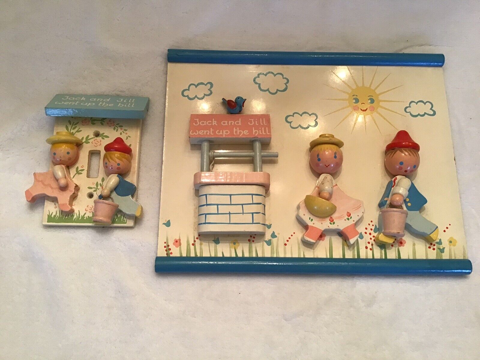 Vintage Jack And Jill Nursery Wall Plaque And Matching Light Switch Irmy Orig