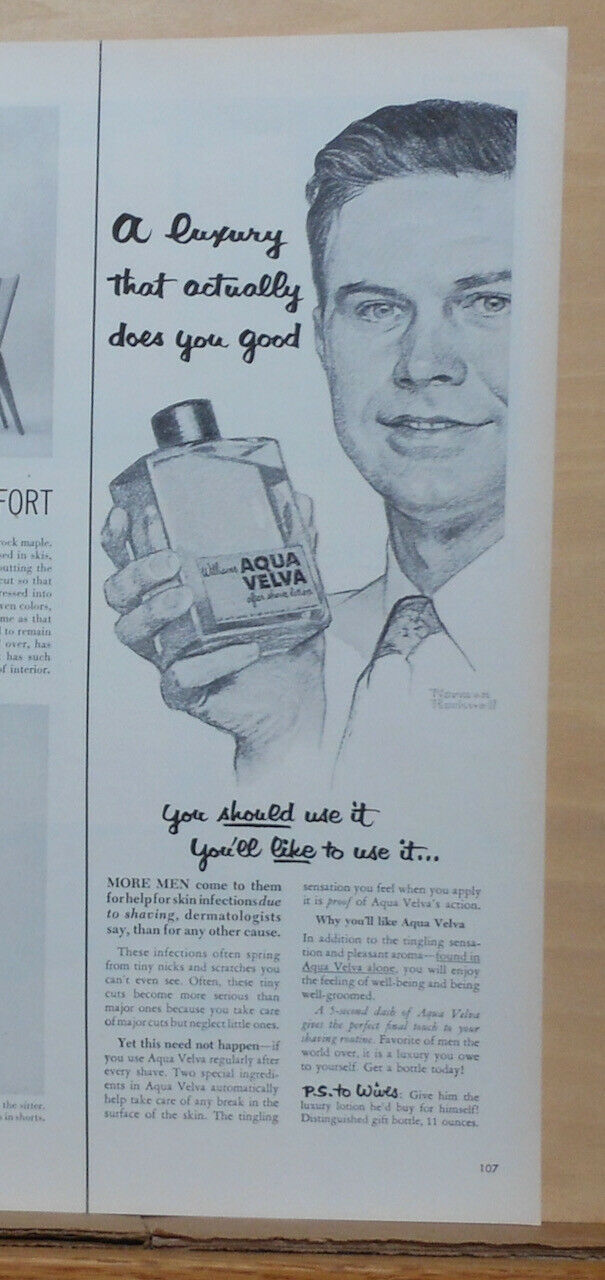 1953 Magazine Ad For Aqua Velva After Shave - Portrait By Norman Rockwell