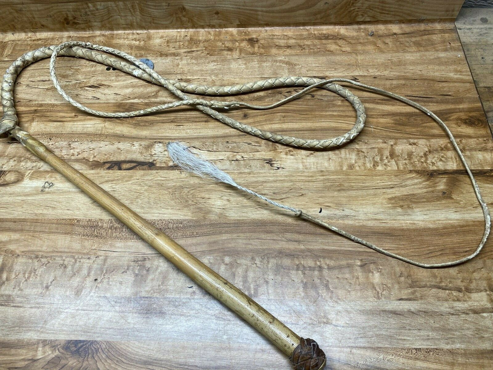 Vintage Hand Braided Leather Whip 10 Feet Long