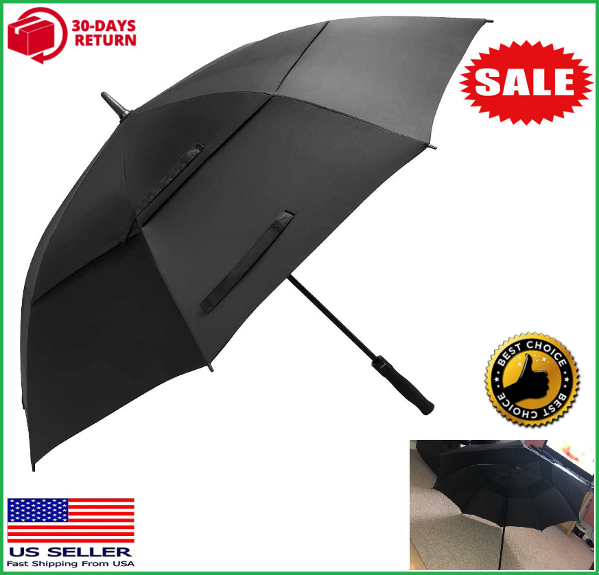 68-in Huge Large Oversize Golf Umbrella Double Canopy Vented Auto Opening, Black