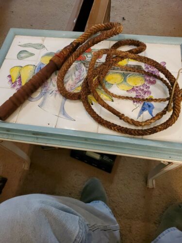 10 Foot Used Leather Bullwhip 11 Feet With Handle  Great Shape