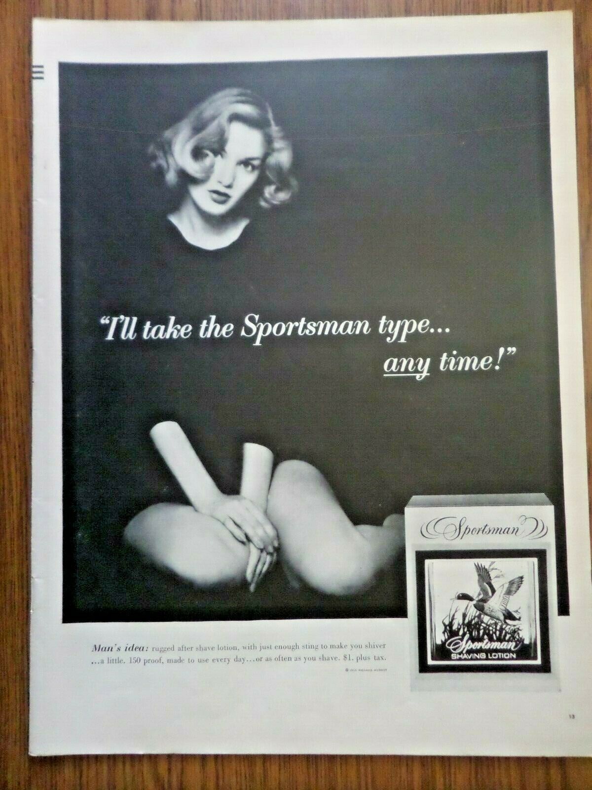 1956 Sportsman Shaving Lotion Ad  I'll Take The Sportsman Type Any Time