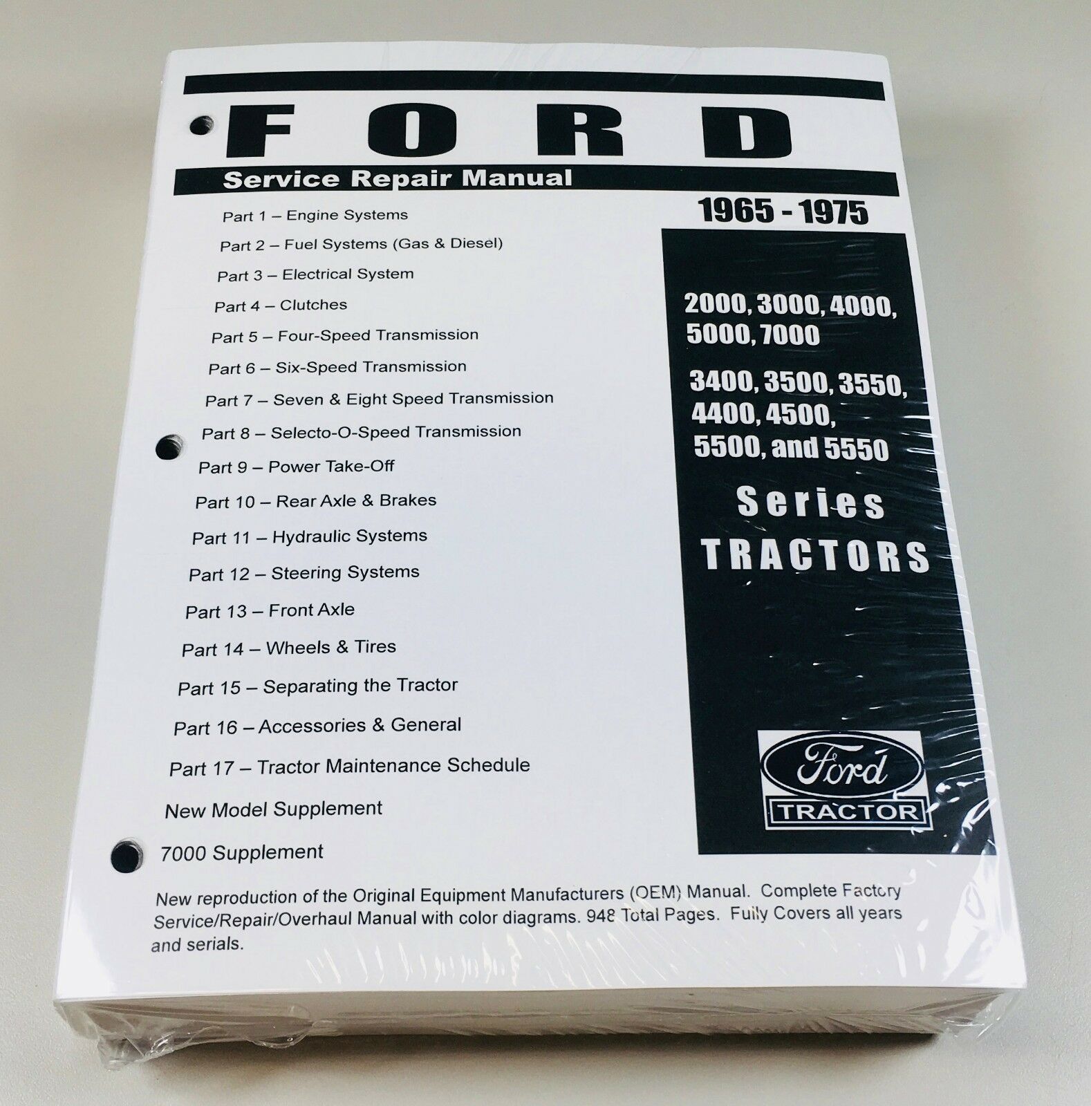 Ford 2000 3000 4000 5000 7000 (3400-5550) Tractor Service Shop Manual 1965-1975