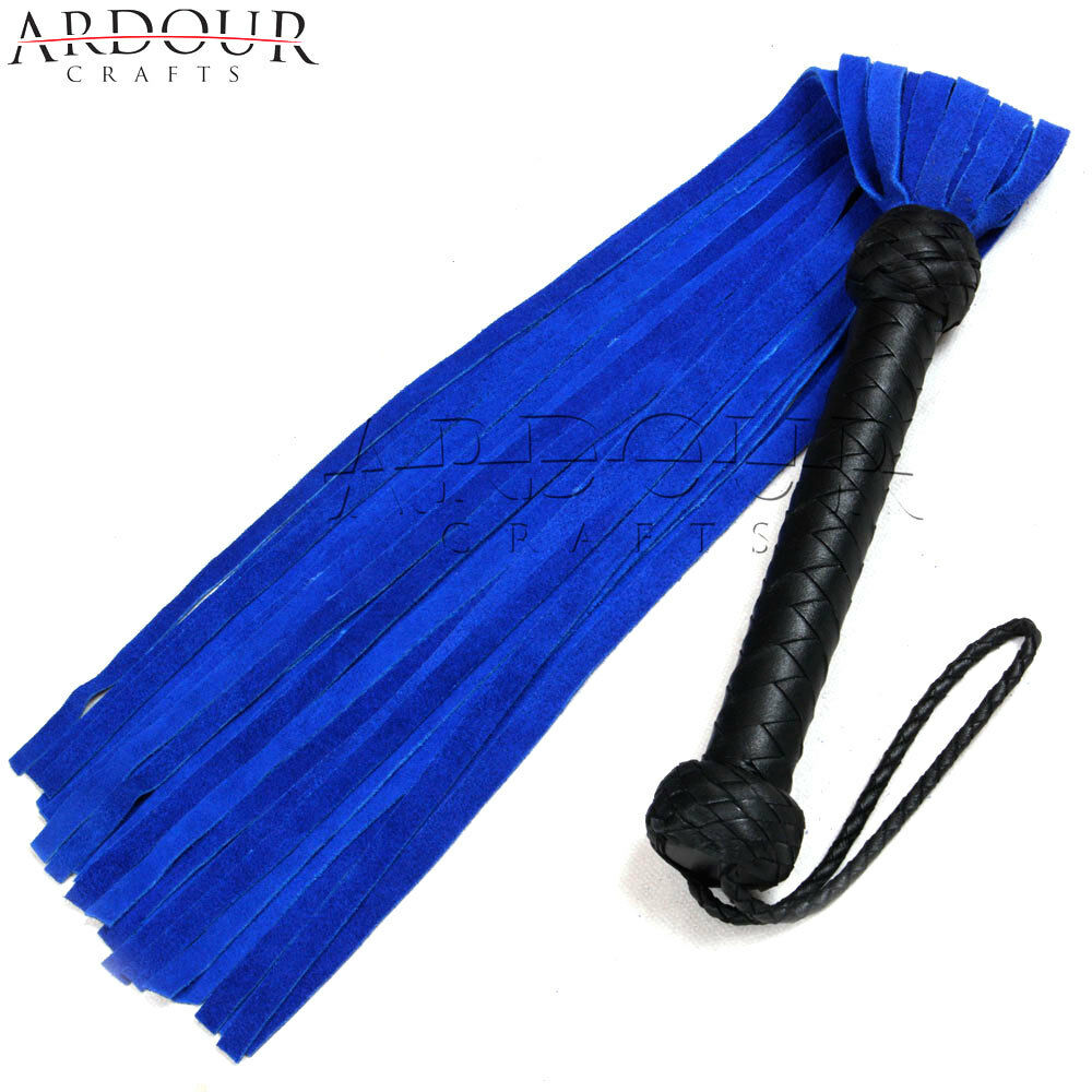 Genuine Cow Hide Suede Leather Flogger Blue & Black Leather Whip 25 Tails Heavy