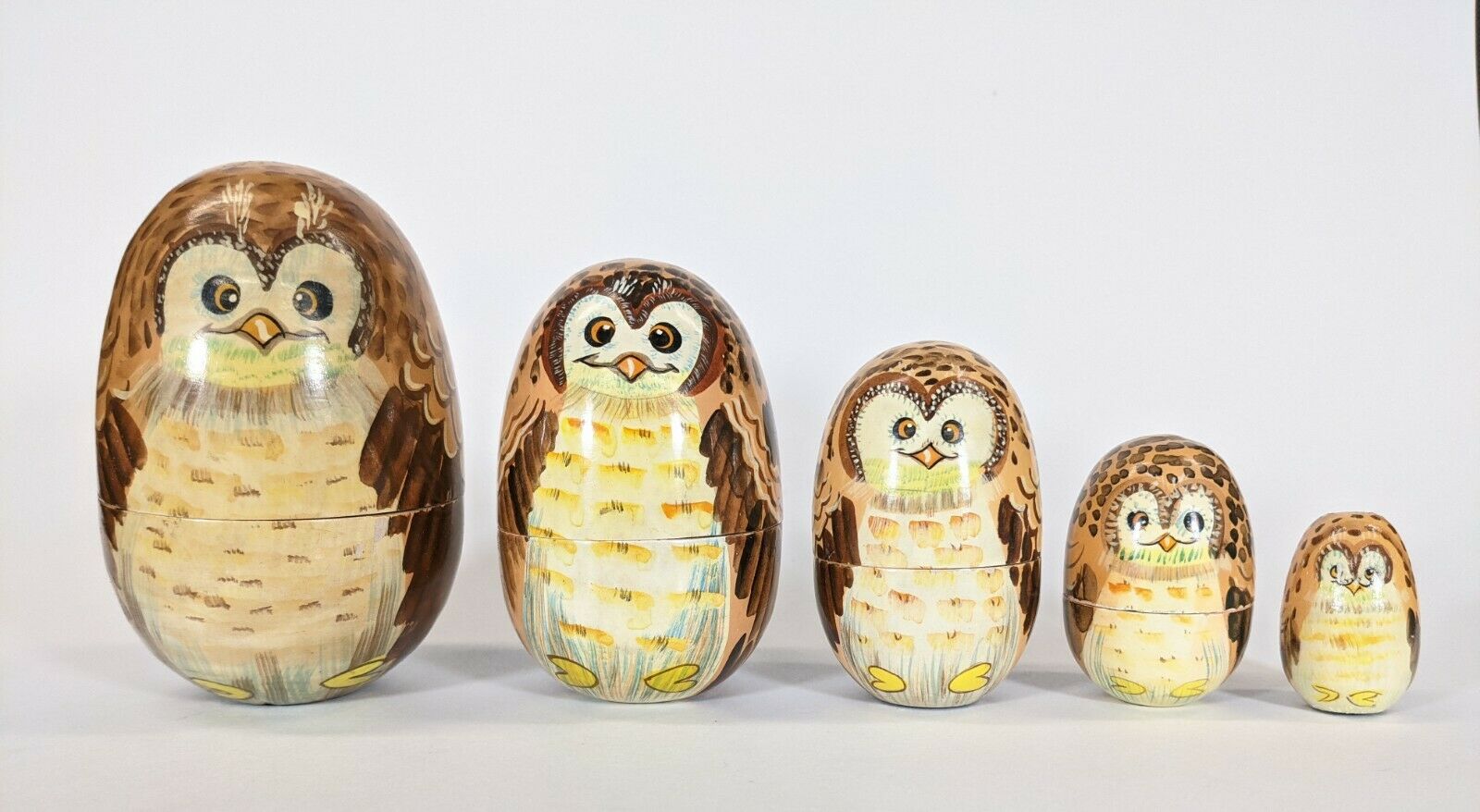 Set Of 5 Nesting Owls Wood Hand Painted