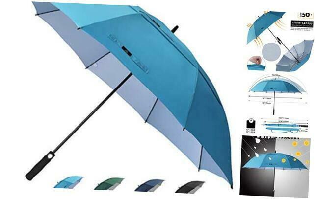 62/68 Inch Extra Large Golf Umbrella, Double Canopy Automatic 62inch Sky Blue