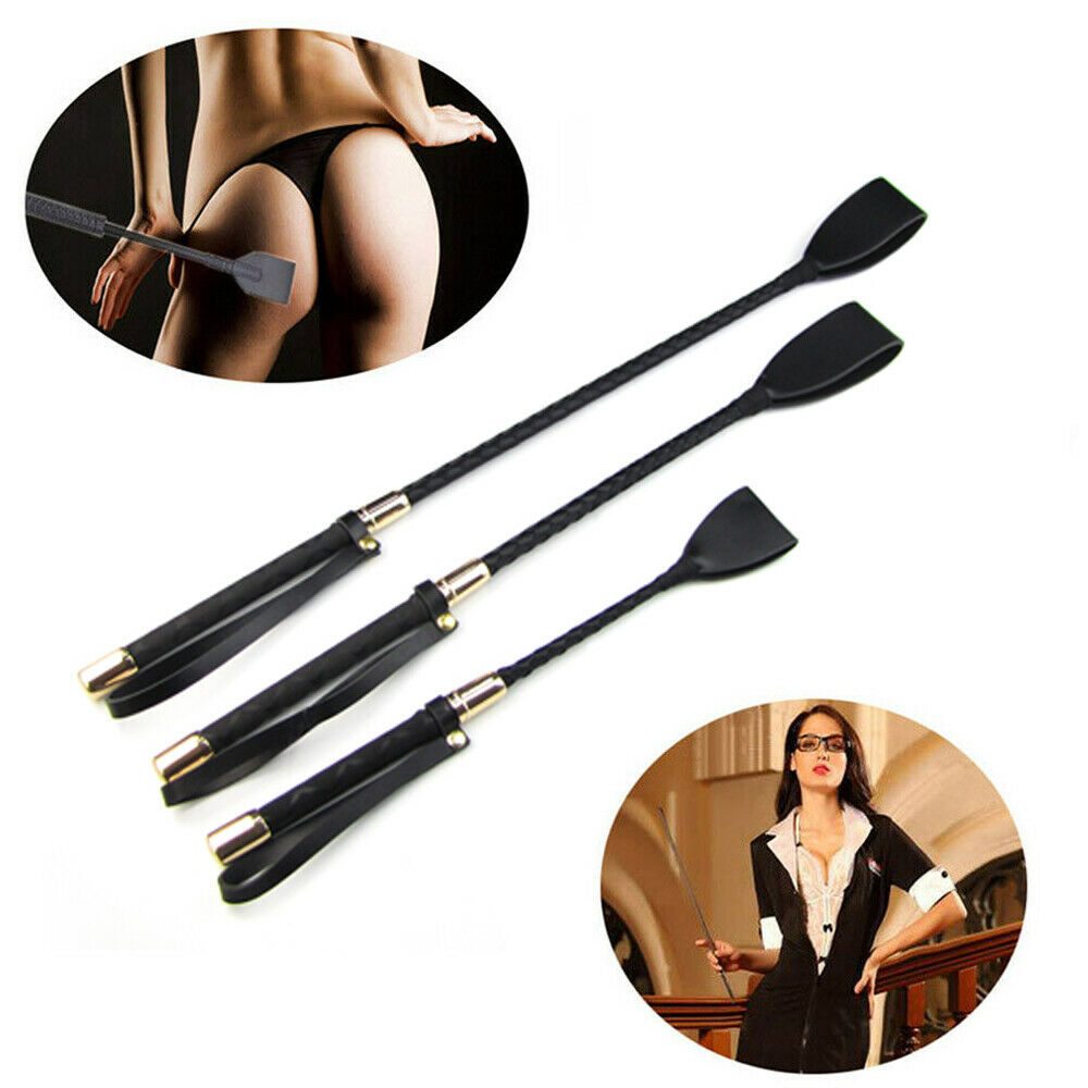 Soft Leather Riding Crop Straight Leather Handle Flogger Horse Whip Black