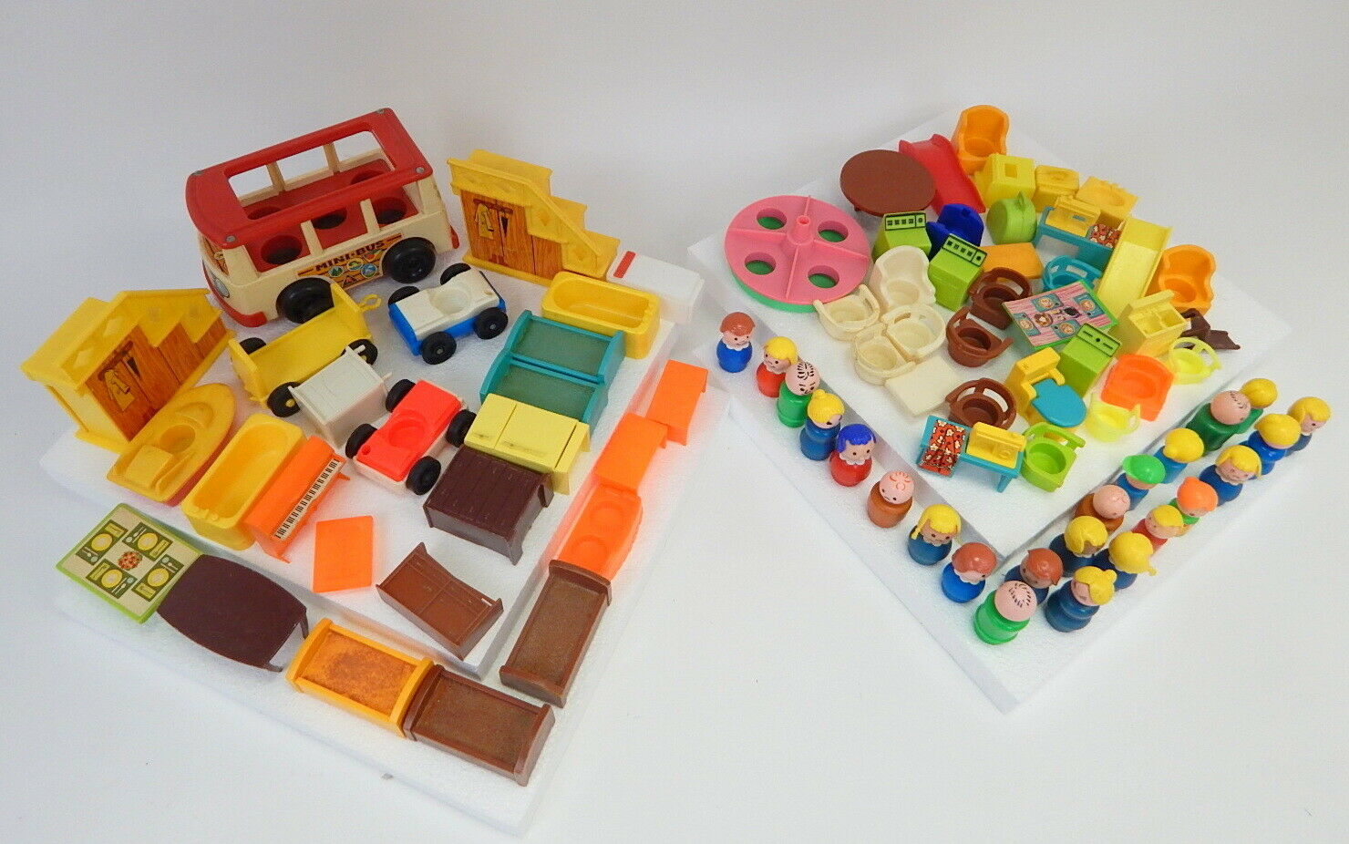 Vintage Lot Fisher Price Little People Furniture Bus Car Family House School