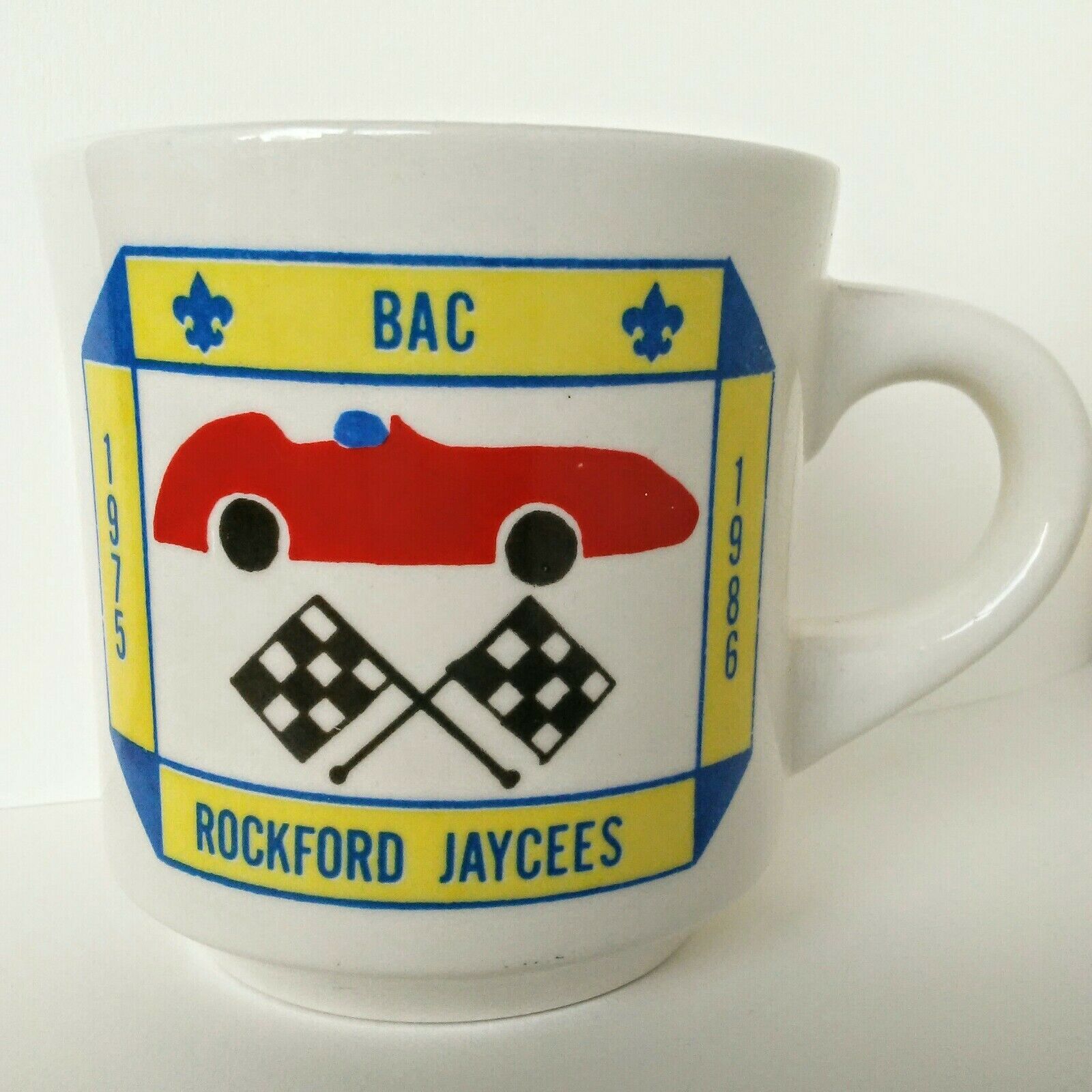 Vintage 1975-1986 Rockford Illinois Jaycees Bac Auto Racing Coffee Mug