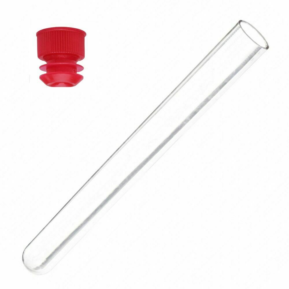 50 Pack, 17 X 100 Mm, Clear Plastic Test Tubes With Red Caps