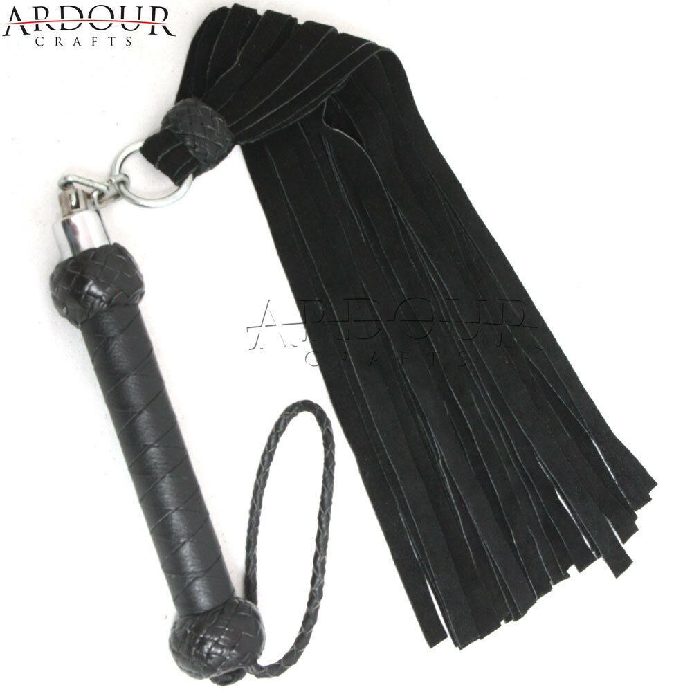 Genuine Cow Hide Suede Leather Flogger 26 Black Falls Heavy Duty Revolving Whip
