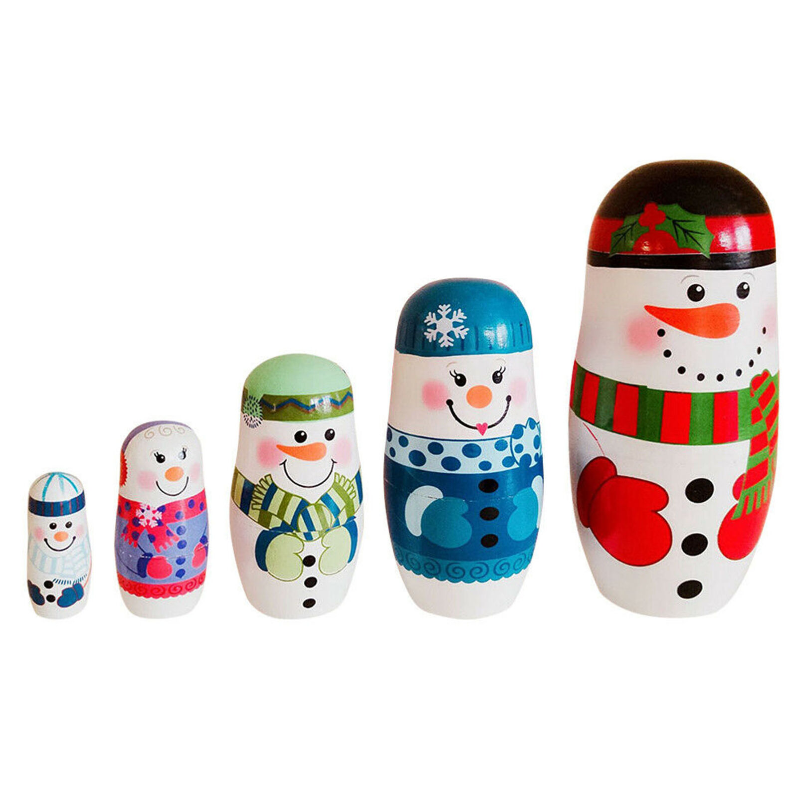5pcs Christmas Snowman Russian Wooden Nesting Dolls Xmas Matryoshka Kid Gift Us