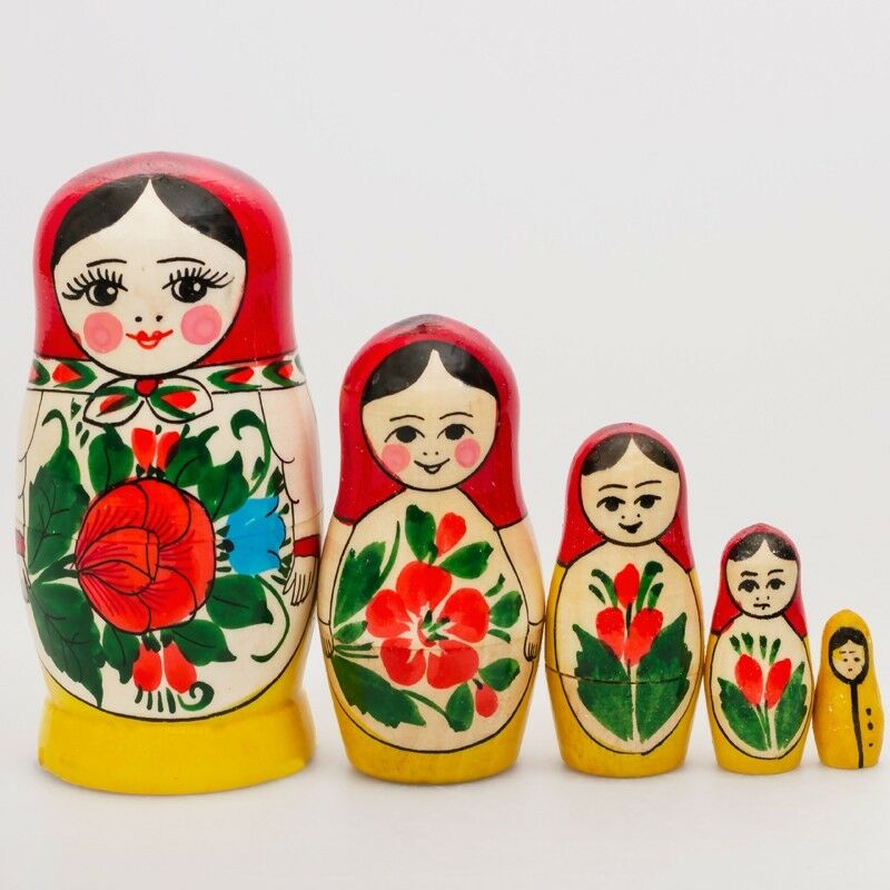 Russian Semenov Nesting Dolls Matryoshka Set 5 Pcs. Hand Painted In Russia 5.7''