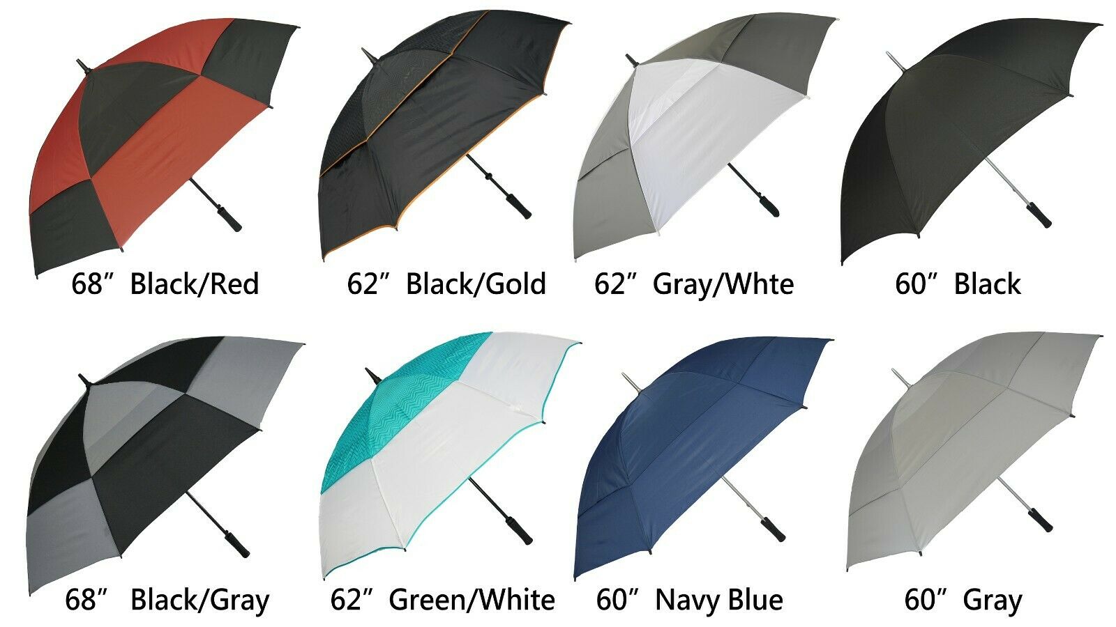 Kud Auto Open Manual Stick Golf Umbrella Oversize Windproof Double Canopy