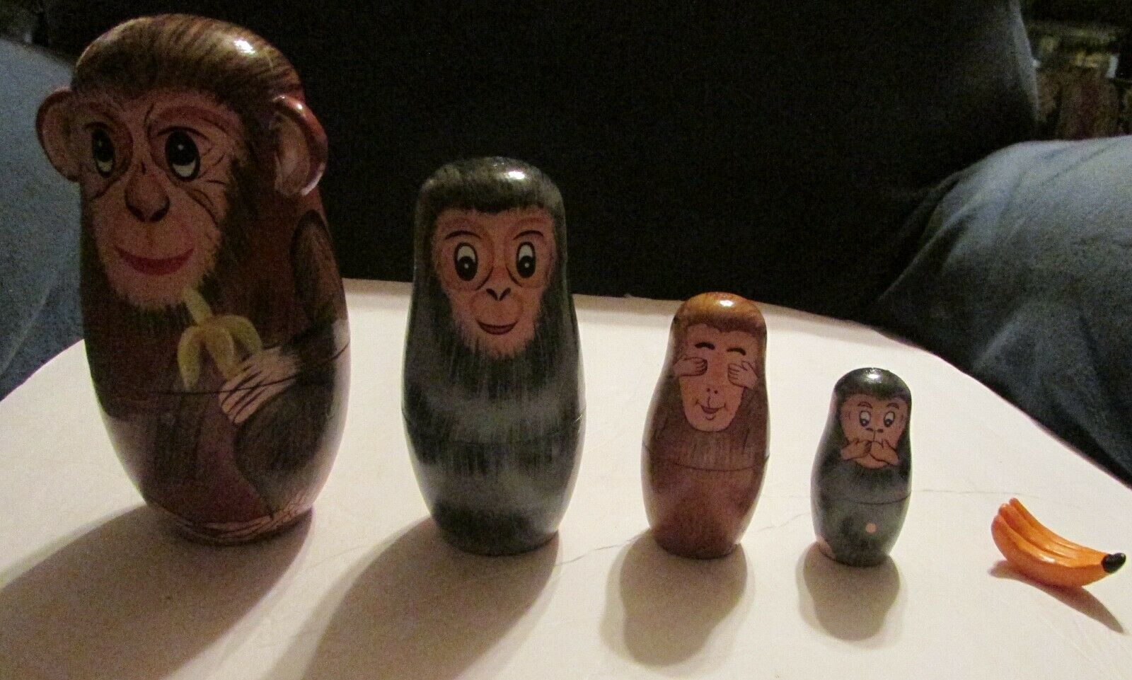 Bits & Pieces Hand Crafted Wooden Nesting Monkeys Dolls Hear,see,speak No Evil