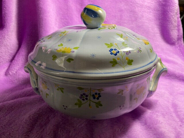 Longchamp Nemours Hand Painted Lc  France Large Covered Casserole Dish