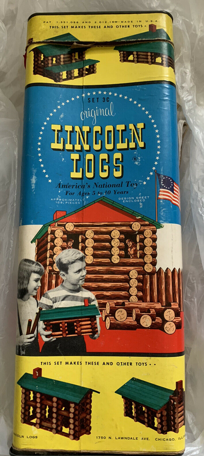 ( Vintage) Original Lincoln Logs Set 3c Not Complete Rectangle Box 140 Pieces