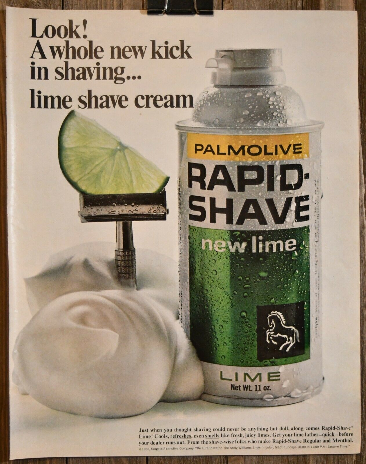 1967 Palmolive Rapid Shave Shaving Cream New Lime Colgate Full Page Print Ad